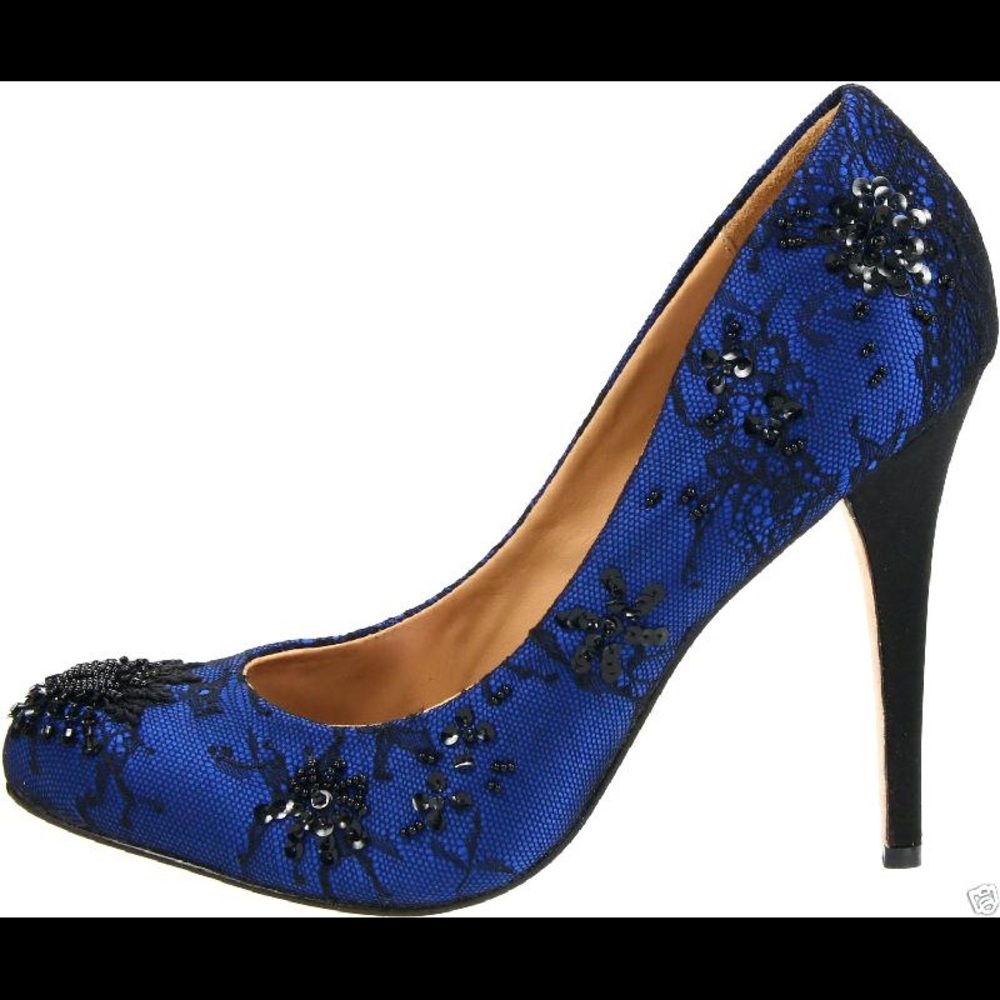 Badgley Mischka Sanoma Embellished Lace Blue Pumps